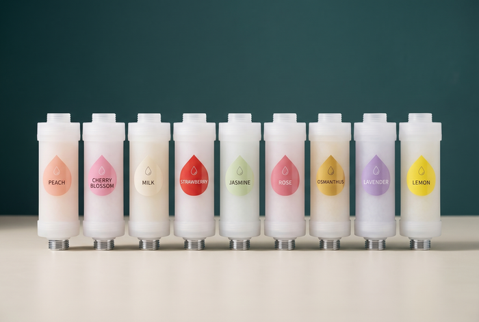 Vitamin C shower filter cartridges in nine scents