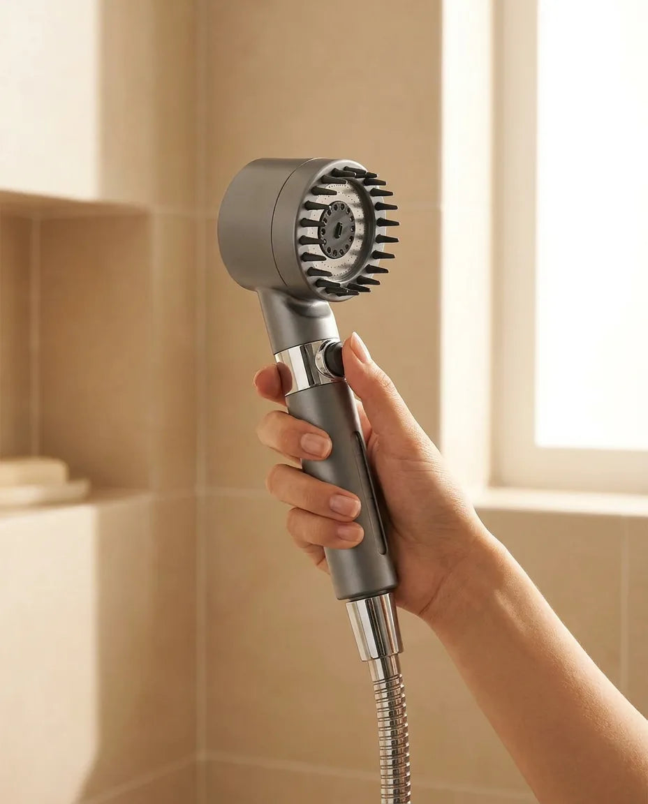 Hand-tightening the Ion Drop onto a standard shower hose