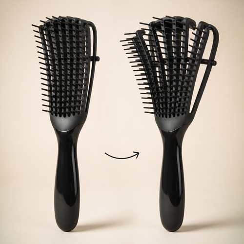 Anti-frizz detangling brush with adjustable flexible bristle rows