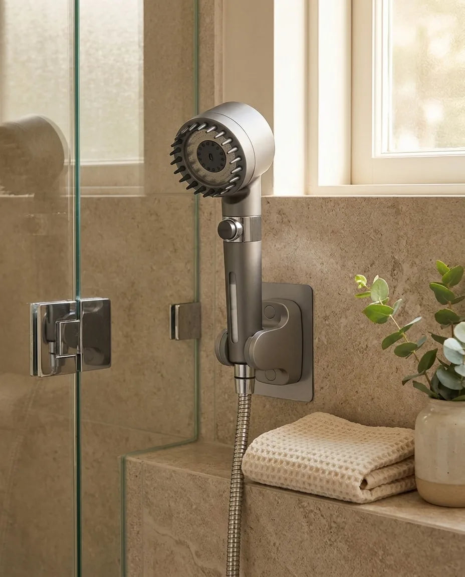 The Ion Drop resting in its wall bracket beside the shower